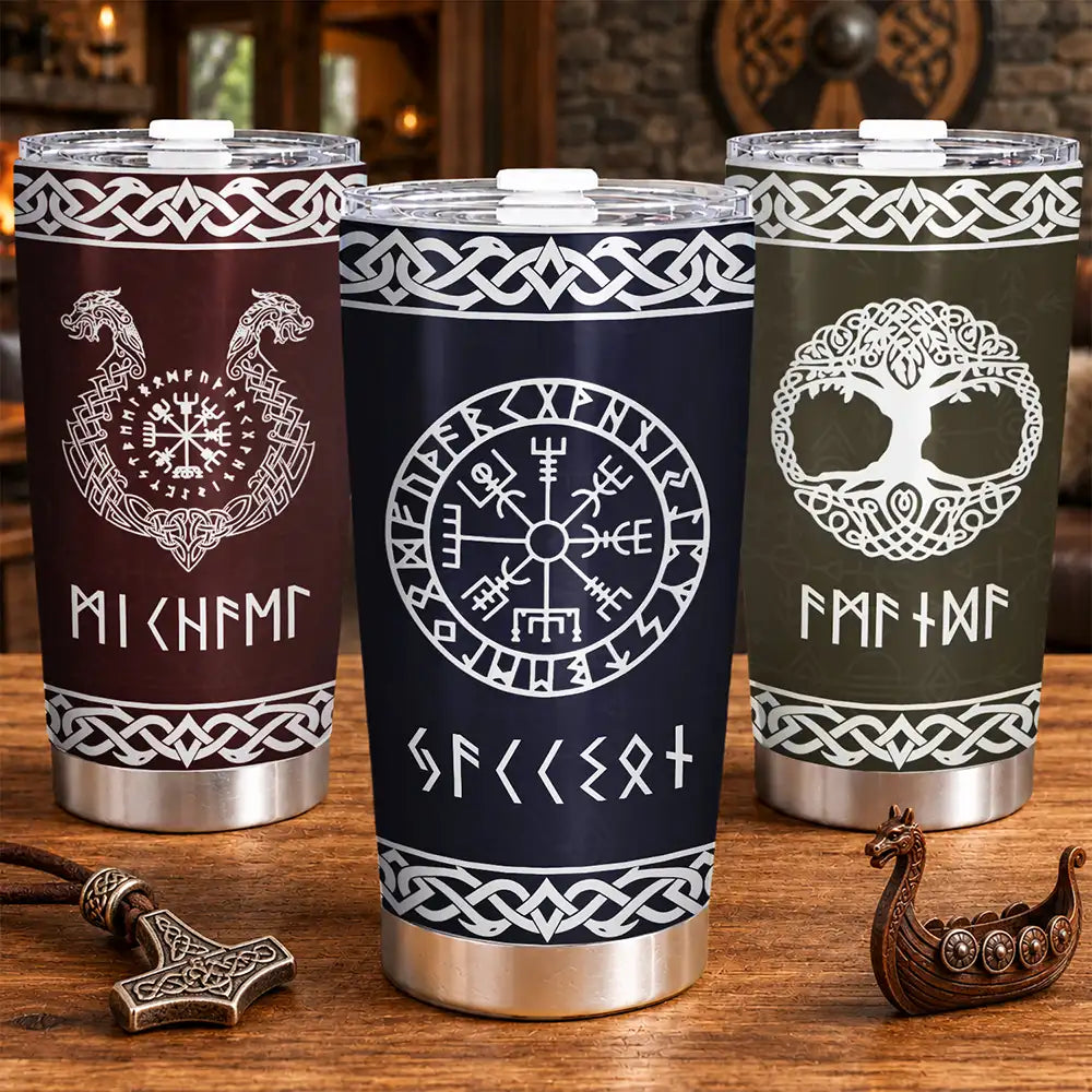 Custom Text, Gift For Men, Gift For Yourself, Gifts For Him, Happy, Top Market - Gift For Norse Mythology Lovers Husband Boyfriend - Personalized Rune Name Viking Tumbler