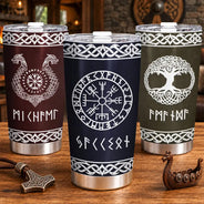 Custom Text, Gift For Men, Gift For Yourself, Gifts For Him, Happy, Top Market - Gift For Norse Mythology Lovers Husband Boyfriend - Personalized Rune Name Viking Tumbler