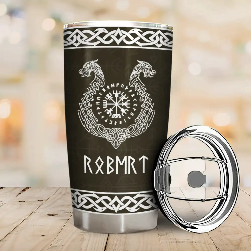 Custom Text, Gift For Men, Gift For Yourself, Gifts For Him, Happy, Top Market - Gift For Norse Mythology Lovers Husband Boyfriend - Personalized Rune Name Viking Tumbler
