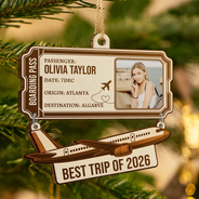 Christmas,Custom Photo,Gift For Yourself,Gifts For Her,Gifts For Him,Happy,Top Market,Travel,Upload Full Photo - Gift For Travel Lovers - Personalized Custom Photo Boarding Pass Wooden Ornament