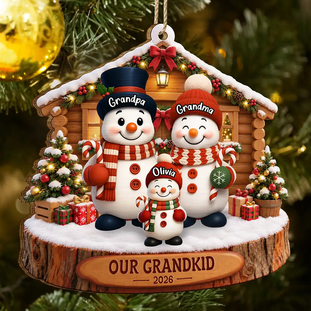 Christmas,Family,Grandparents,Happy,Icon - Christmas Gift For Grandparents - Personalized Snowman Grandkids Wooden Ornament