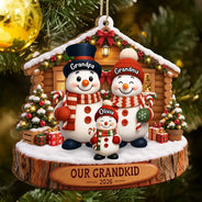 Christmas,Family,Grandparents,Happy,Icon - Christmas Gift For Grandparents - Personalized Snowman Grandkids Wooden Ornament