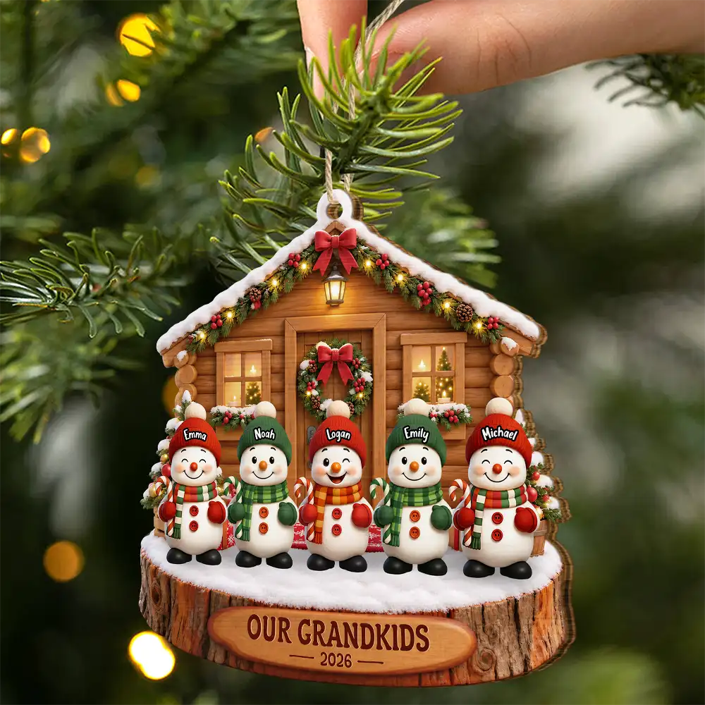 Christmas,Family,Grandparents,Happy,Icon - Christmas Gift For Grandparents - Personalized Snowman Grandkids Wooden Ornament