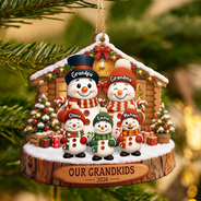 Christmas,Family,Grandparents,Happy,Icon - Christmas Gift For Grandparents - Personalized Snowman Grandkids Wooden Ornament