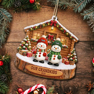 Christmas,Family,Grandparents,Happy,Icon - Christmas Gift For Grandparents - Personalized Snowman Grandkids Wooden Ornament