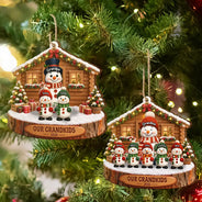 Christmas,Family,Grandparents,Happy,Icon - Christmas Gift For Grandparents - Personalized Snowman Grandkids Wooden Ornament