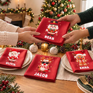 Christmas,Family,Happy,Icon - Christmas Table Decor Gift For Family - Personalized Faux Chenille Effect Santa Snowman Reindeer Reusable Napkin