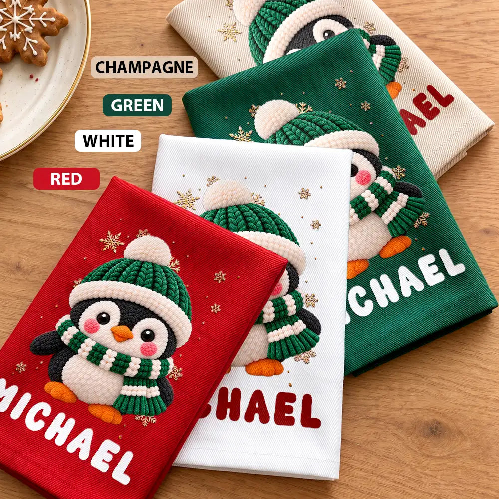 Christmas,Family,Happy,Icon - Christmas Table Decor Gift For Family - Personalized Faux Chenille Effect Santa Snowman Reindeer Reusable Napkin
