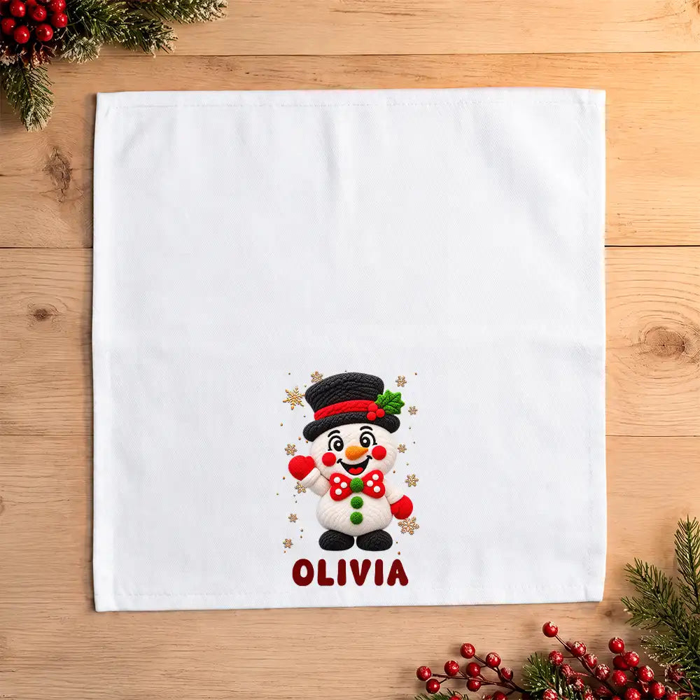 Christmas,Family,Happy,Icon - Christmas Table Decor Gift For Family - Personalized Faux Chenille Effect Santa Snowman Reindeer Reusable Napkin