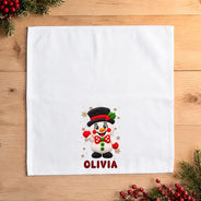 Christmas,Family,Happy,Icon - Christmas Table Decor Gift For Family - Personalized Faux Chenille Effect Santa Snowman Reindeer Reusable Napkin