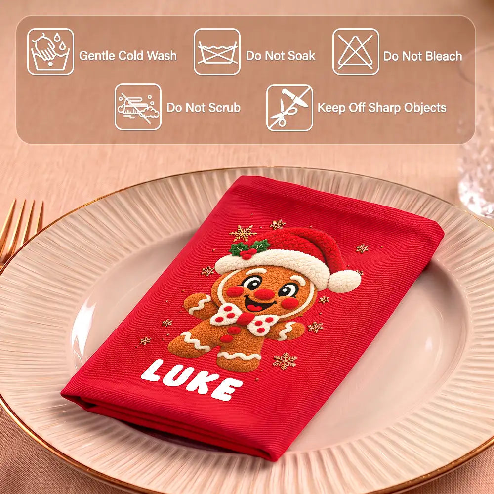 Christmas,Family,Happy,Icon - Christmas Table Decor Gift For Family - Personalized Faux Chenille Effect Santa Snowman Reindeer Reusable Napkin