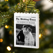 Christmas,Custom Photo,First Christmas,Gift For Couples,Married Couple,Romantic,Upload Full Photo - Christmas Gift For Married Couple - Personalized Custom Photo Newspaper Building Blocks Ornament