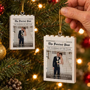 Christmas,Custom Photo,First Christmas,Gift For Couples,Married Couple,Romantic,Upload Full Photo - Christmas Gift For Married Couple - Personalized Custom Photo Newspaper Building Blocks Ornament
