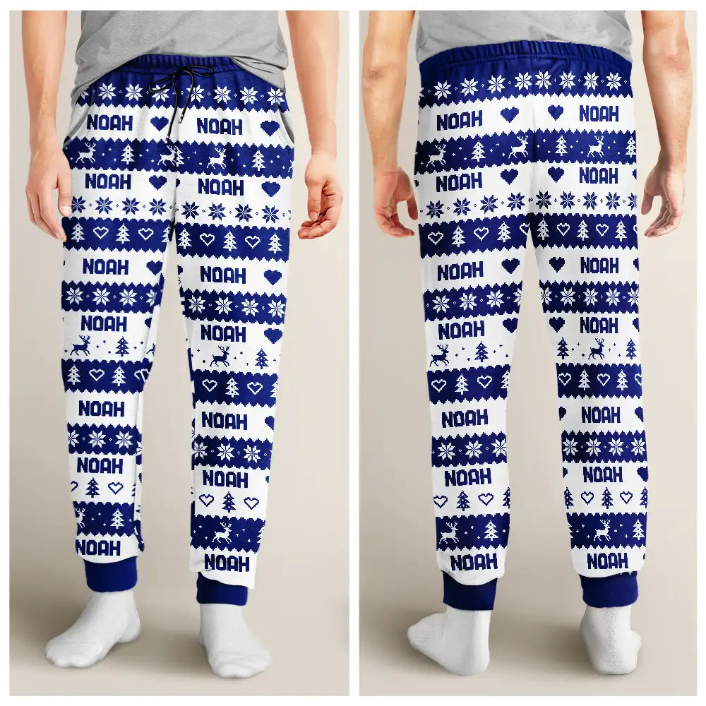Christmas,Custom Text,Family,Happy,Top Market - Christmas Gift For Family - Personalized Name Fair Isle Pattern Pajama Pants