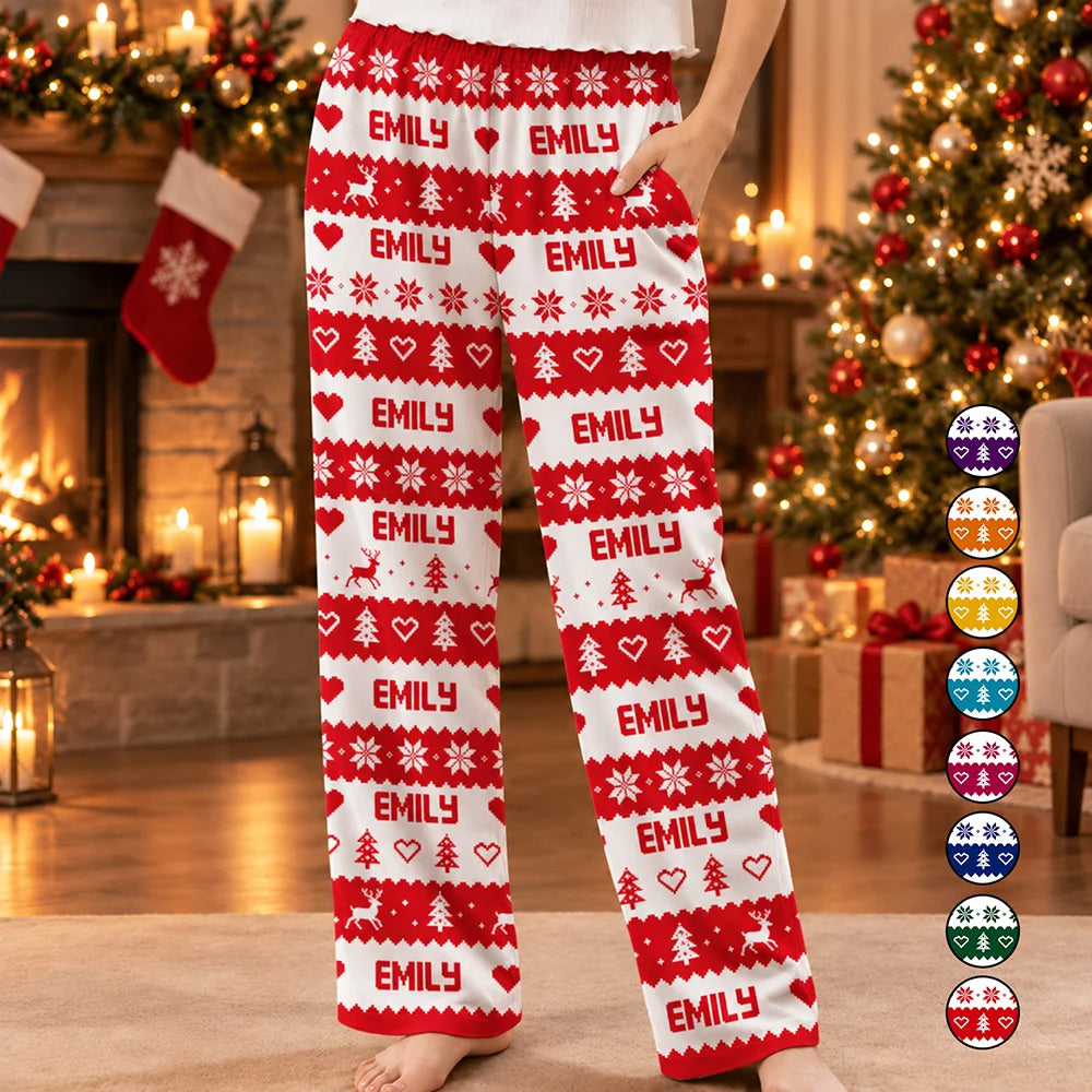 Christmas,Custom Text,Family,Happy,Top Market - Christmas Gift For Family - Personalized Name Fair Isle Pattern Pajama Pants