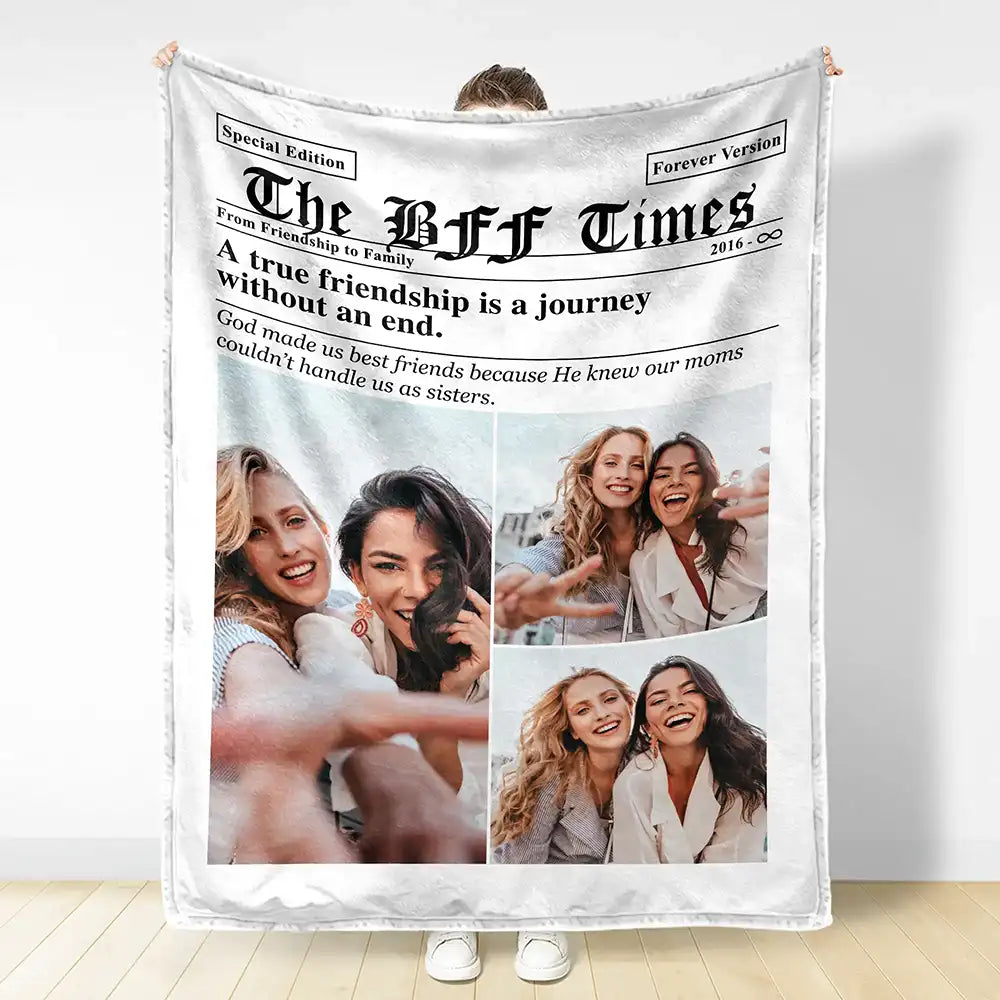 Afro Besties, Christmas, Custom Photo, Gift For Bestie, Humorous, Top Market, Upload Full Photo - Gift For Best Friend - Personalized Custom Photo Newspaper Fleece Blanket, Sherpa Blanket