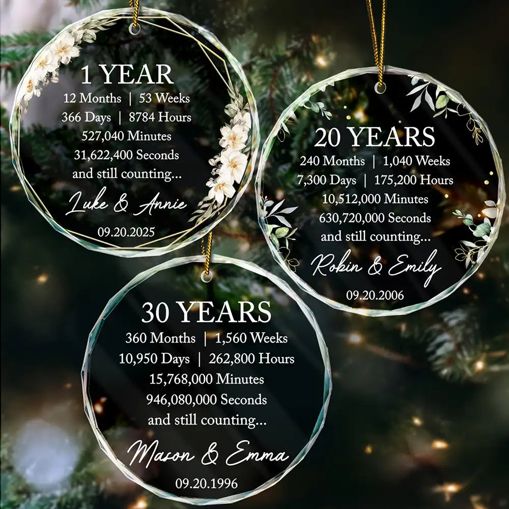 Anniversary,Christmas,Gift For Couples,Old Couples,Romantic,Top Market,Vector - Anniversary Gift For Couple - Personalized Years To Come Glass Ornament