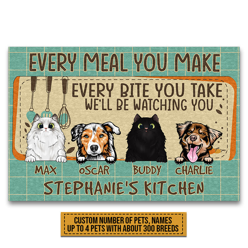 Pet Lovers We'll Be Watching You Custom Doormat, Dog, Cat, Funny Kitchen Decor, Gift For Pet Lovers