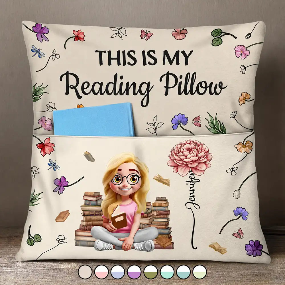 My Reading Pillow Reading Girl With Birth Month Flower - Personalized Pocket Pillow