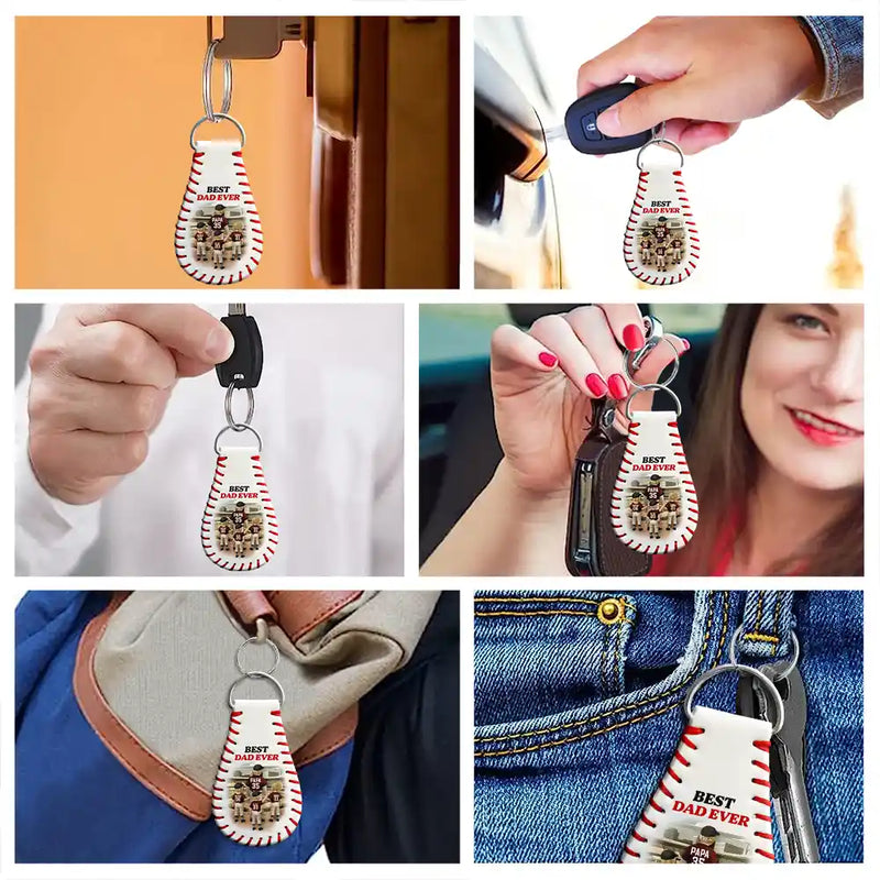 Gift For Father,Sport Dad,Baseball - Baseball Daddy's Team I Caught The Best Dad - Personalized Leather Baseball Keychain