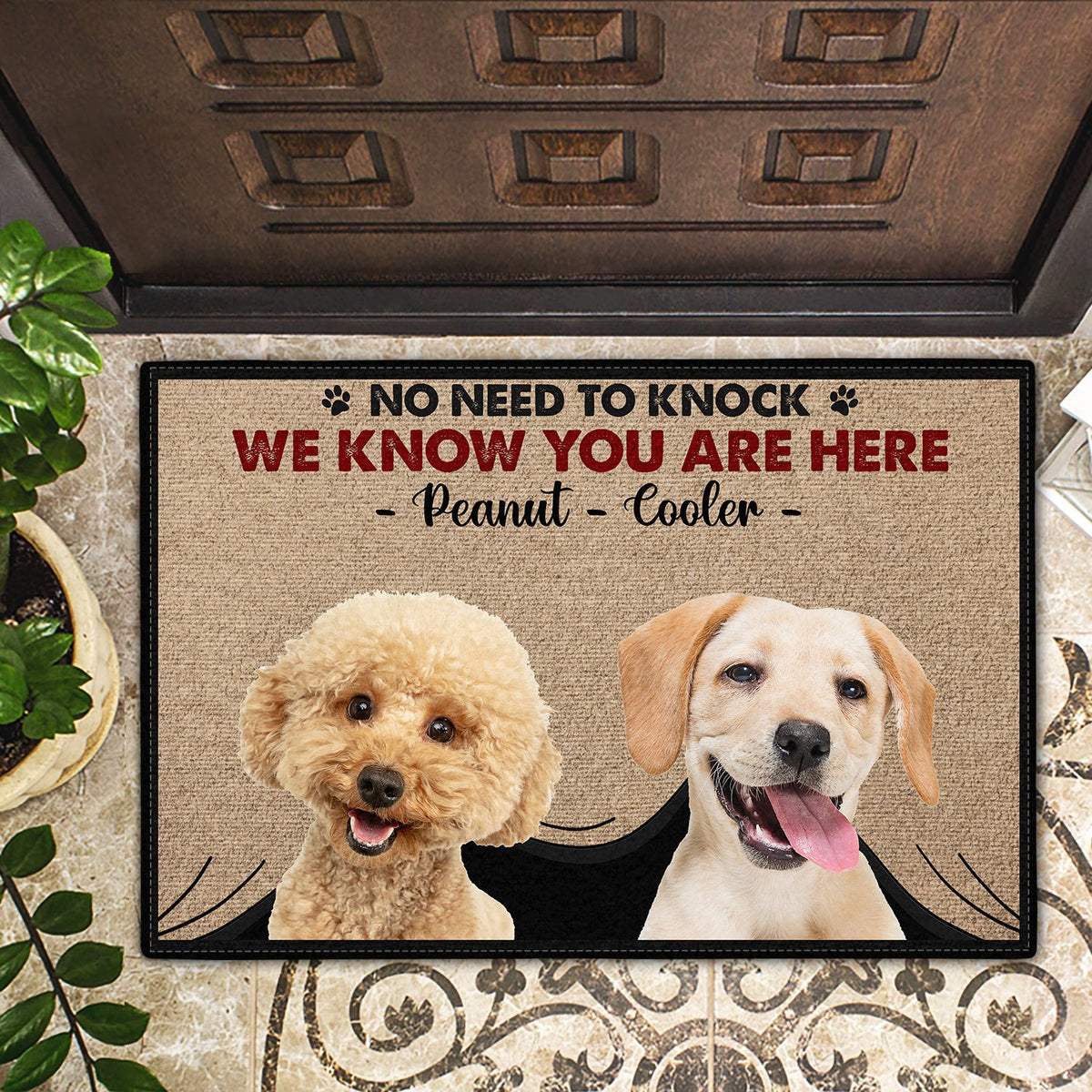 Custom Photo Dog Cat No Need To Knock - Gift For Pet Lovers - Personalized Doormat