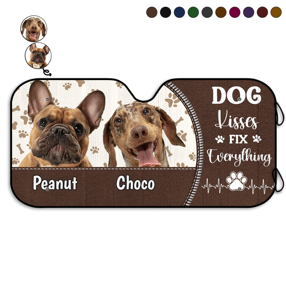 Custom Photo Dog Kisses Fix Everything - Gift For Dog Lovers - Personalized Auto Sunshade