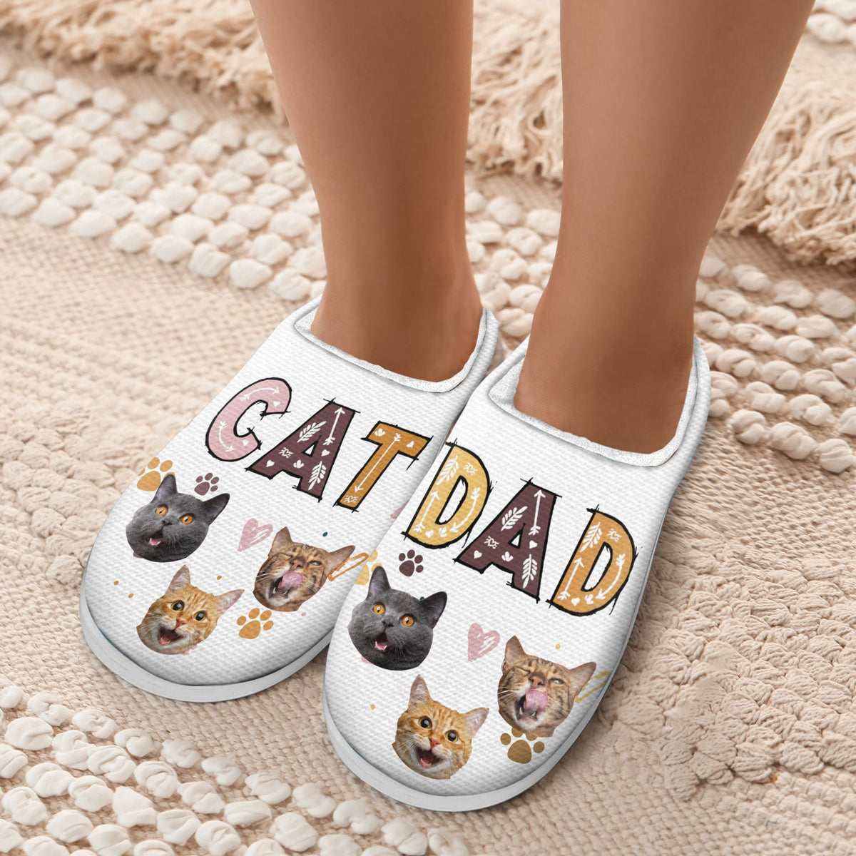 Custom Photo Dog Mom Dog Dad Cat Mom Cat Dad - Gift For Pet Lovers - Personalized Fluffy Slippers