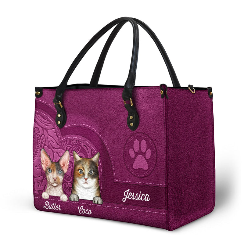 Cute Cats Aesthetic Pattern - Birthday, Loving Gift For Cat Mom, Cat Lovers - Personalized Leather Bag