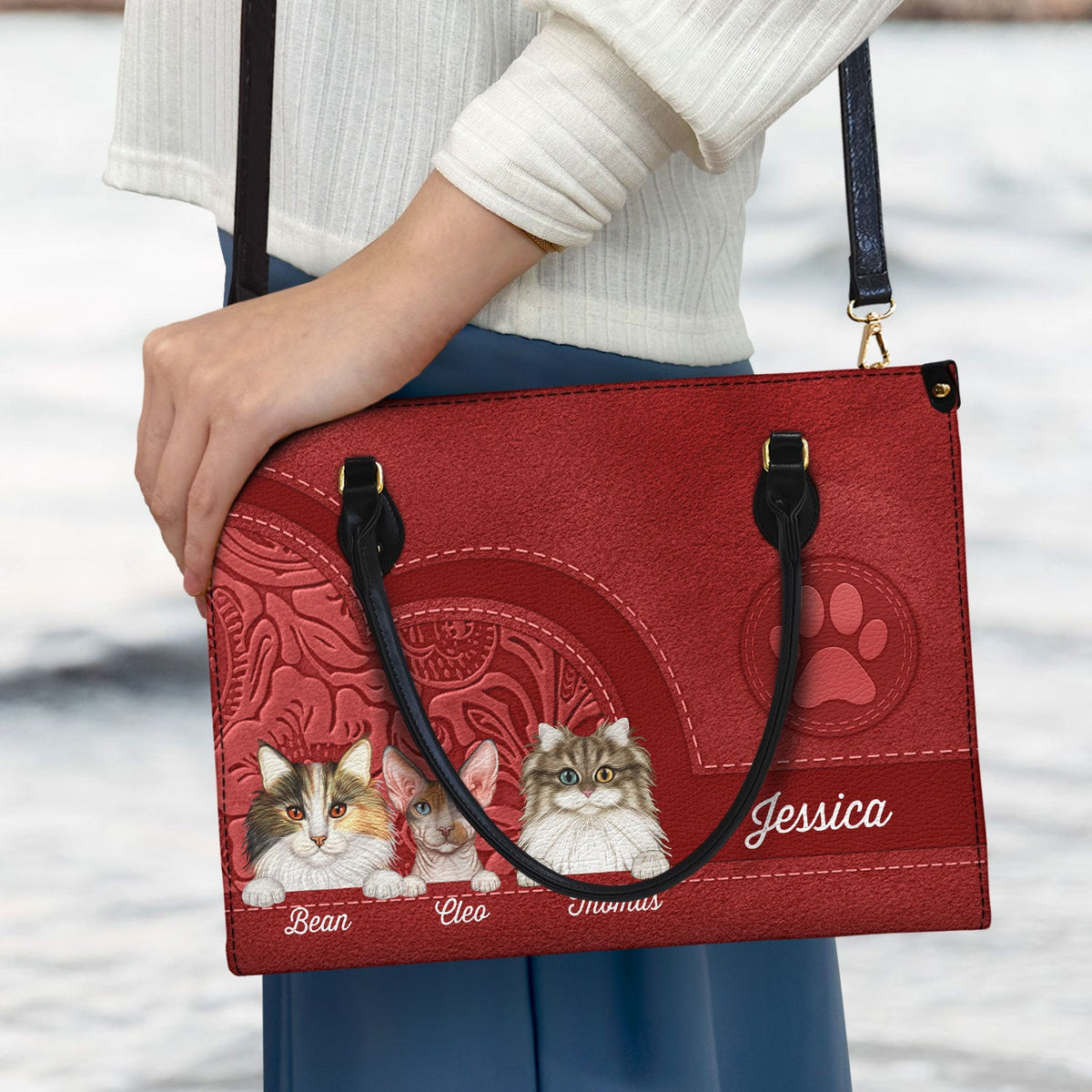 Cute Cats Aesthetic Pattern - Birthday, Loving Gift For Cat Mom, Cat Lovers - Personalized Leather Bag
