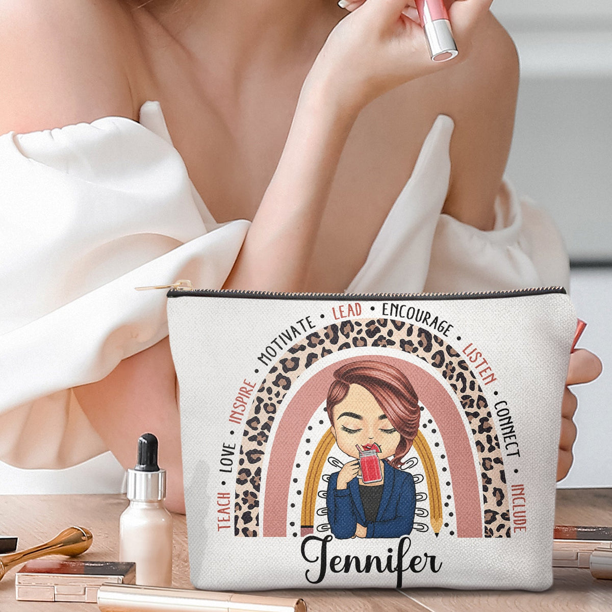 Teach Love Inspire - Gift For Teachers - Personalized Cosmetic Bag
