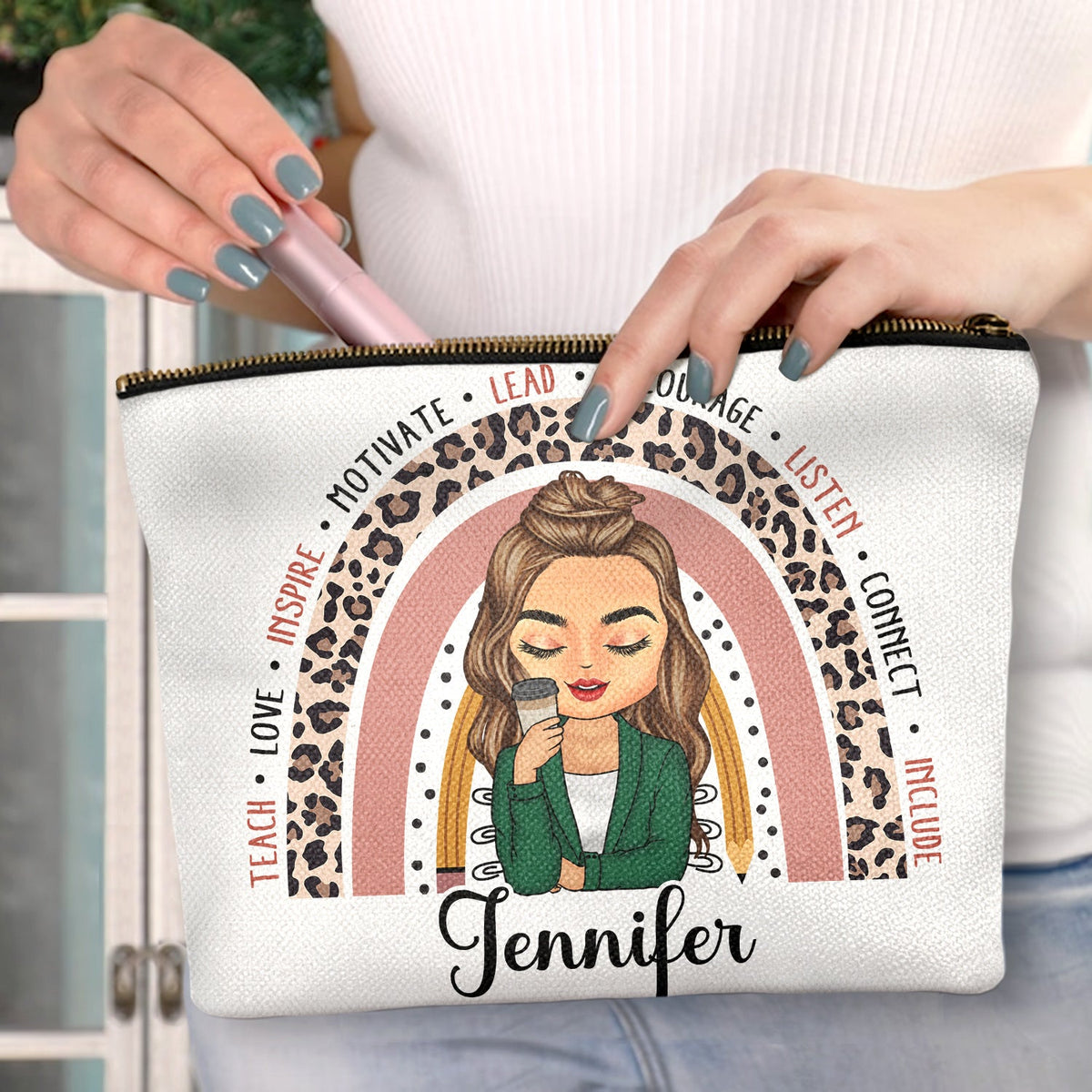 Teach Love Inspire - Gift For Teachers - Personalized Cosmetic Bag