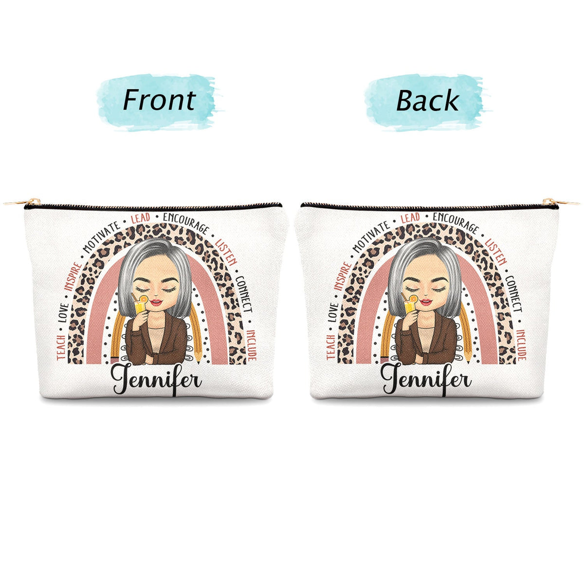 Teach Love Inspire - Gift For Teachers - Personalized Cosmetic Bag