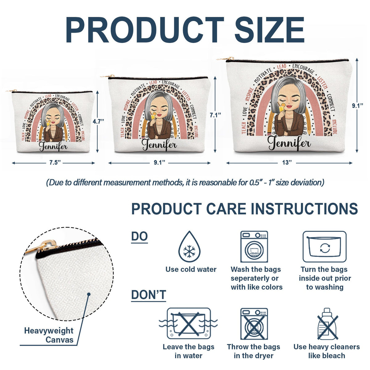 Teach Love Inspire - Gift For Teachers - Personalized Cosmetic Bag