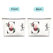 Floral Monogram - Gift For Her, Women - Personalized Cosmetic Bag