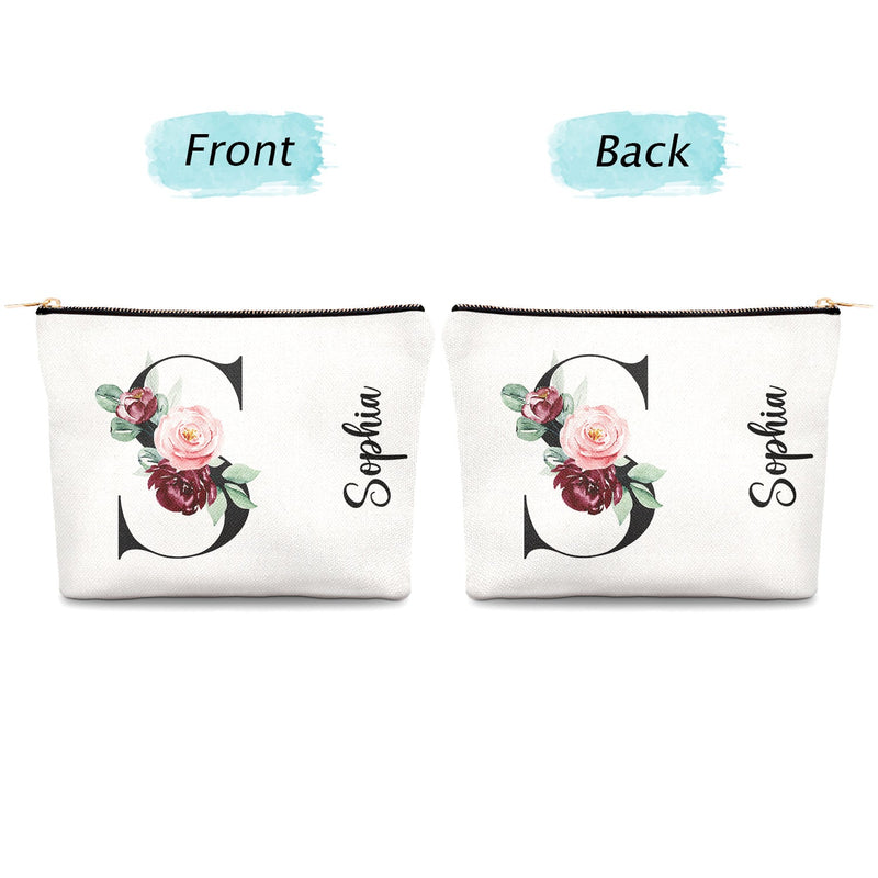 Floral Monogram - Gift For Her, Women - Personalized Cosmetic Bag