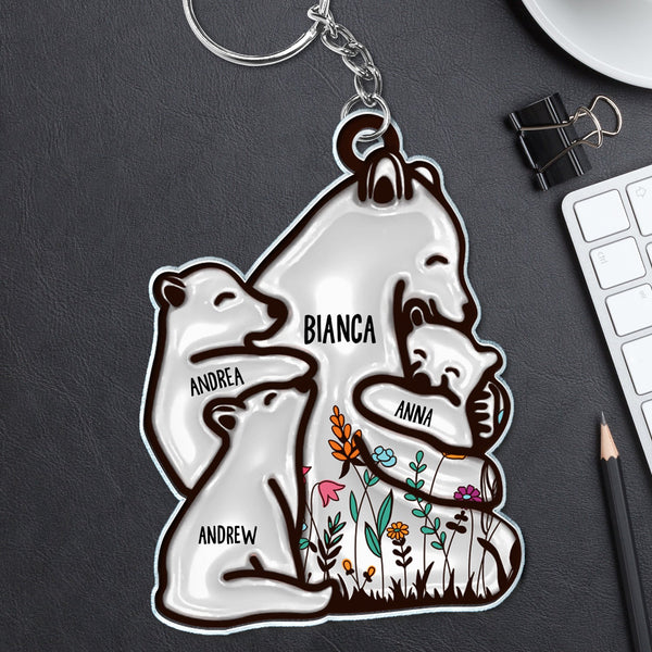 Floral Mama Bear - Birthday, Loving Gift For Mom, Mother, Grandmother, Grandma - Personalized Cutout Acrylic Keychain