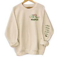 Floral Mama Title - Birthday, Loving Gift For Mom, Mother, Grandma, Grandmother - Personalized Unisex Sweatshirt With Design On Sleeve