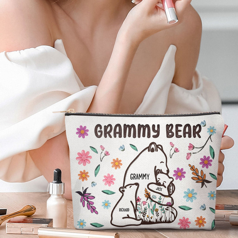 Mama Bear Floral Style - Birthday, Loving Gift For Mom, Mother, Grandma, Grandmother - Personalized Cosmetic Bag