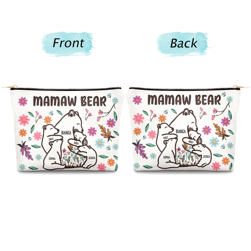 Mama Bear Floral Style - Birthday, Loving Gift For Mom, Mother, Grandma, Grandmother - Personalized Cosmetic Bag