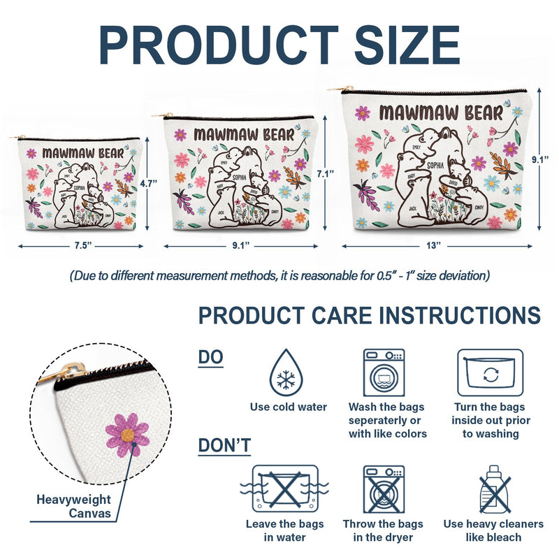 Mama Bear Floral Style - Birthday, Loving Gift For Mom, Mother, Grandma, Grandmother - Personalized Cosmetic Bag