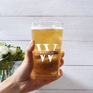 Monogram Name - Gift For Men, Dad, Father, Grandfather, Grandpa, Husband - Personalized Beer Glass