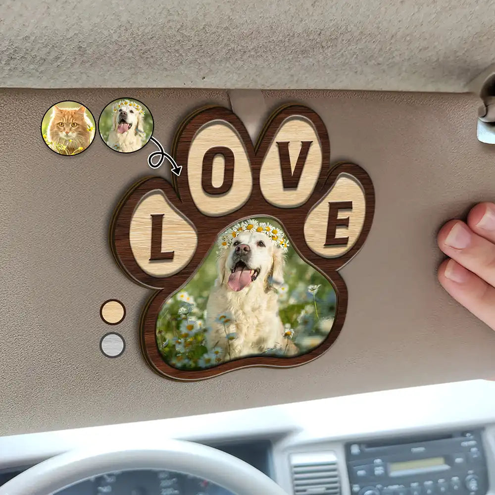 Custom Photo Love Pet Paw - Personalized Custom Shaped Car Visor Clip