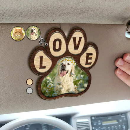 Custom Photo Love Pet Paw - Personalized Custom Shaped Car Visor Clip