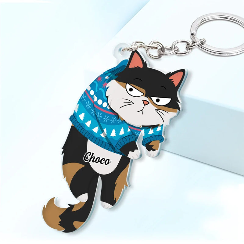 Cute Hanging Cats - Personalized Cutout Acrylic Keychain