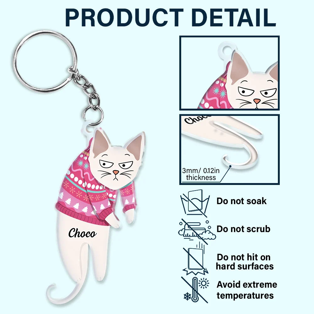 Cute Hanging Cats - Personalized Cutout Acrylic Keychain