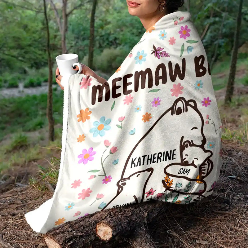 Mama Bear Floral Style - Personalized Fleece Blanket, Sherpa Blanket