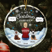 Memorial, Pet Lovers - Memorial Dog Cat First Christmas In Heaven - Personalized Circle Glass Ornament