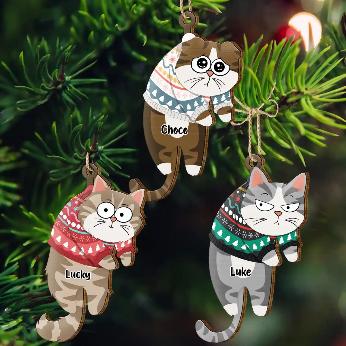 Cat Lovers - Hanging Cat Have Yourself A Meowy Christmas - Personalized Wooden Cutout Ornament