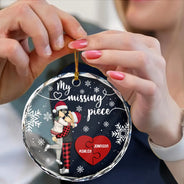 Christmas,Gift For Couples,Gift For Husband,Gift For Wife,Gift For Boyfriend,Gift For Girlfriend,Love - My Missing Piece Christmas Couple Hugging Kissing - Personalized Circle Glass Ornament