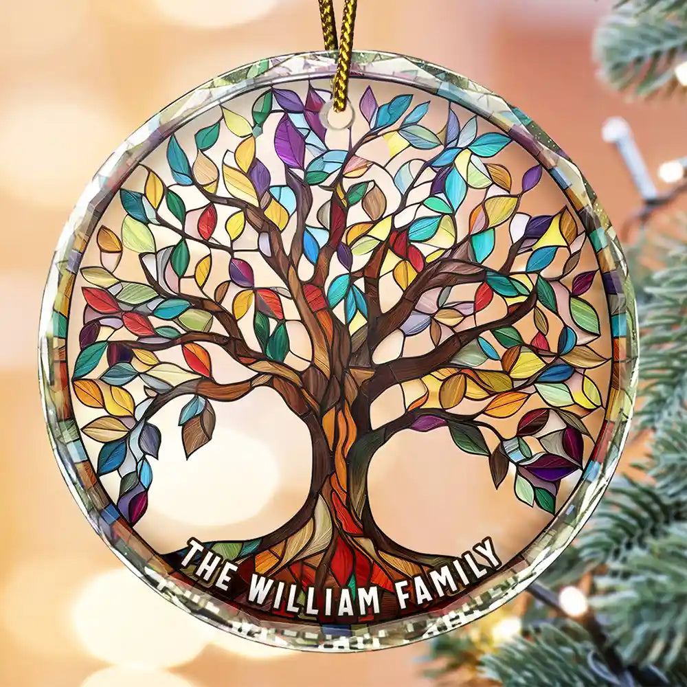 Family - Family Tree Of Life - Personalized Circle Glass Ornament